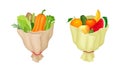 Vegetable and Fruit Bouquet Wrapped in Papper Vector Set Royalty Free Stock Photo