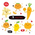 Vegetable and Fruit Cartoon Cute Set Ginger Pumpkin Mango Orange Carrot Persimmon Vector