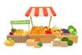 Vegetable fruit local farmer market in cartoon style