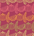 Vegetable and fruit vector seamless pattern with watermelon, pumpkin and squash. Royalty Free Stock Photo