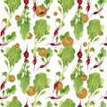 Vegetable garden banner with natural bio radish seamless pattern for discount, sale. Fresh vegetable.