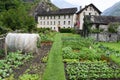 Vegetable garden in front of old house at Cevio