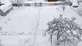 Vegetable garden in winter. Greenhouse in the snow. Picturesque snowy winter landscape