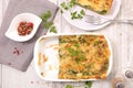 Vegetable gratin, spinach and cheese lasagne