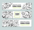 Vegetable Hand Drawn Vintage Vector Banner. Farm Market Poster. Vegetarian Sketch Of Organic Products.