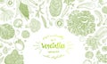 Vegetable hand drawn vintage vector illustration. Vegetarian set of organic products. Can be used for wrapping paper