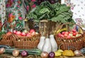 Vegetable harvest is sold at the fair.