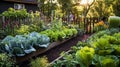 vegetable and herb beds thrive in a lush garden Royalty Free Stock Photo