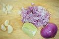 Fresh Chopped Red Onions and Cross Section Lime