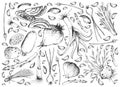 Hand Drawn of Bulb and Stem Vegetables Background Royalty Free Stock Photo