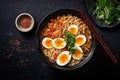 asian bowl meal vegetable noodle food japanese chopstick soup ramen. Generative AI. Royalty Free Stock Photo