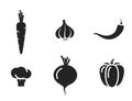 vegetable icon set. carrots, garlic, pepper, bell pepper, beetroot and broccoli. harvest, agriculture symbols