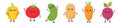 Vegetable icon set line. Root, beet, carrot, potato, pepper tomato cucumber. Cute cartoon kawaii character. Smiling face eyes,