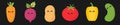 Vegetable icon set line. Root, beet, potato, carrot, pepper, tomato, cucumber. Cute cartoon kawaii character with smiling face,