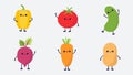 Vegetable icon set. Pepper tomato, carrot, root, beet, potatoes cucumber. Cute cartoon kawaii character. Smiling face eyes, hands