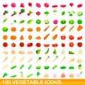 100 vegetable icons set, cartoon style