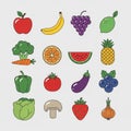 And vegetable illustrations arranged in a 4x4 grid on a white Royalty Free Stock Photo