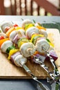 Vegetable kabobs ready to be grilled Royalty Free Stock Photo