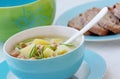 Vegetable legume chickpeas soup with potatoes and leek. Royalty Free Stock Photo