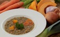 Vegetable lentils soup with pumpkin, carrots and other ingredients. Royalty Free Stock Photo