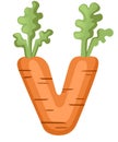 Vegetable letter V carrot style cartoon vegetable design flat vector illustration isolated on white background