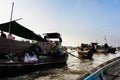 Vietnam action: Vegetable market on the river in western of Viet Nam