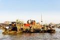 Vietnam action: Vegetable market on the river in western of Viet Nam