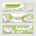 Vegetable markets horizontal banners template with vector sketch vegetables