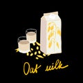 Vegetable milk sketch. Oat milk in a bag,