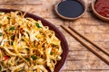 Vegetable noodles with soy sauce and ketchup
