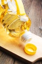 Vegetable oil in plastic bottle closeup Royalty Free Stock Photo