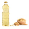 Vegetable oil in a plastic bottler on white background Royalty Free Stock Photo