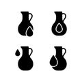 Vegetable oil. Silhouette icons set. Jug with drop. Healthy natural food supplement. Organic ingredient in cosmetics, cream. Black Royalty Free Stock Photo