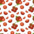 Vegetable organic food sliced red tomato and bunch cluster seamless pattern vector illustration background Royalty Free Stock Photo