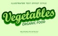 Vegetable organic food text effect. Green farm natural font. 3d nature fresh lettering typography