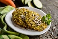 Vegetable pancakes with zucchini, carrot, chia, flax seeds and oatmeal Royalty Free Stock Photo