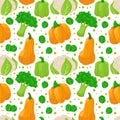 Vegetable pattern. Seamless print of cartoon cauliflower broccoli green pepper pumpkin. Vector texture of vegan food Royalty Free Stock Photo