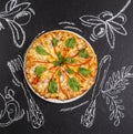 Vegetable pizza al forno - Red and yellow paprika, red onion, garlic, arugula, cashew with sesame oil