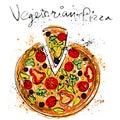 Vegetable pizza, drawn in chalk on a blackboard Royalty Free Stock Photo