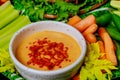 Vegetable platter with hot mayo dipping close up Royalty Free Stock Photo