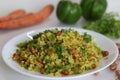 Vegetable Poha is a quick breakfast or snack made of beaten rice or flattened rice along peanuts, carrots and chilies Royalty Free Stock Photo