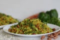 Vegetable Poha is a quick breakfast or snack made of beaten rice or flattened rice along peanuts, carrots and chilies Royalty Free Stock Photo