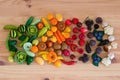 vegetable rainbow. fruit and vegetables arranged as a rainbow Royalty Free Stock Photo