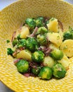 vegetable salad, boiled potatoes, brussels sprouts, red onion Royalty Free Stock Photo