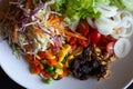 Vegetable salad in a bowl on the table Cuisine home top view