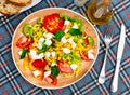 Salad with cheese, tomato, peppers, and corn Royalty Free Stock Photo