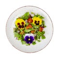 Vegetable salad with edible flowers on white background Royalty Free Stock Photo