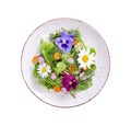 Vegetable salad with edible flowers on white background Royalty Free Stock Photo