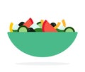 Vegetable salad in green deep bowl flat isolated