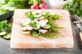 Vegetable salad on pink salt block Royalty Free Stock Photo